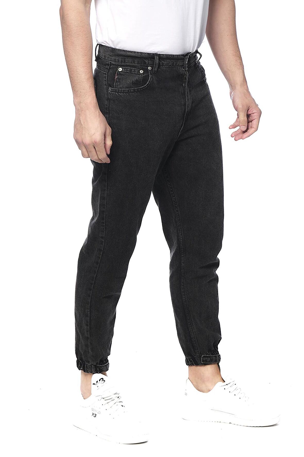 Erkek Mom Jean Likralı Paçası Lastikli Kot Pantolon