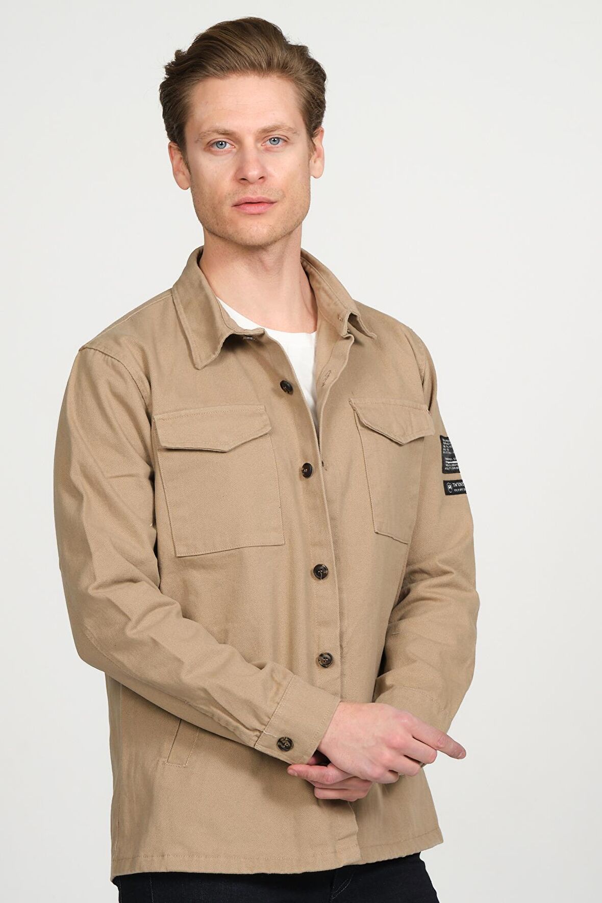 Erkek Regular Fit Çok Cepli Pamuklu Spor Kot Gömlek Ceket