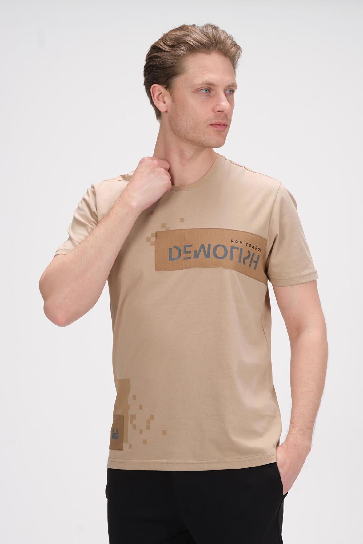 Erkek Baskı Desenli Bisiklet Yaka Pamuklu Kısa Kollu Basic T-Shirt