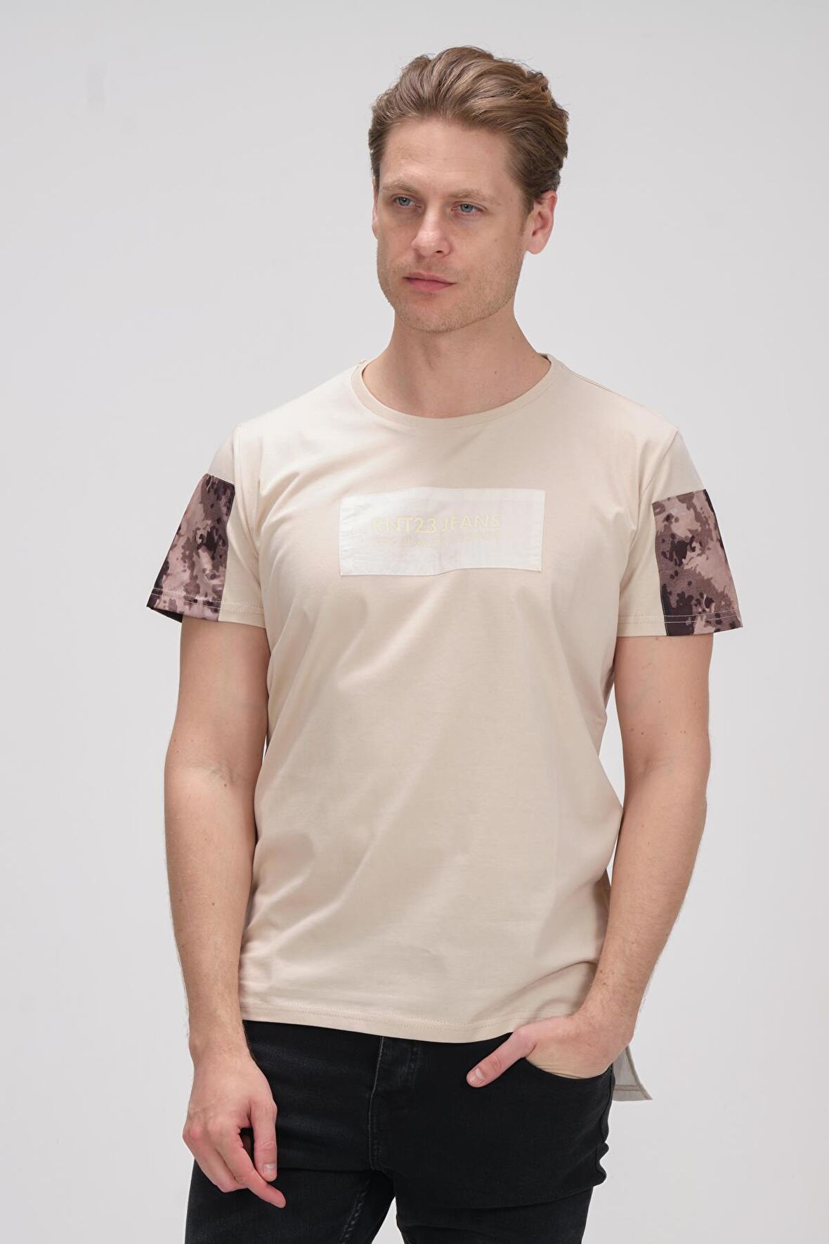 Erkek Baskılı Bisiklet Yaka Kısa Kollu Basic T-shirt