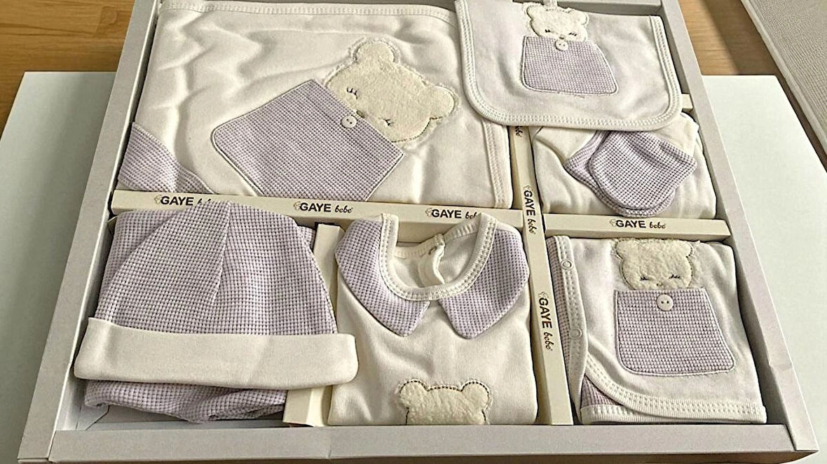 UNİSEX 0-3 AY BEBEKLERE GAYE ORGANİK PAMUK  AYICIK NAKIŞLI VE CEPLİ 10 LU PREMİUM SET