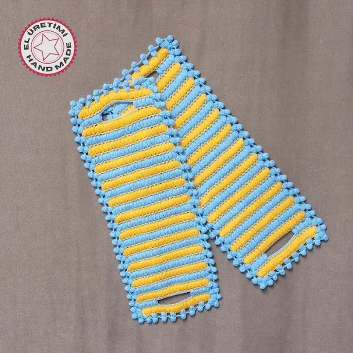 Uretti - Emine 9106 - 3061 El Örgüsü Çift Renkli 2’li Banyo Lifleri -  Sarı / Mavi