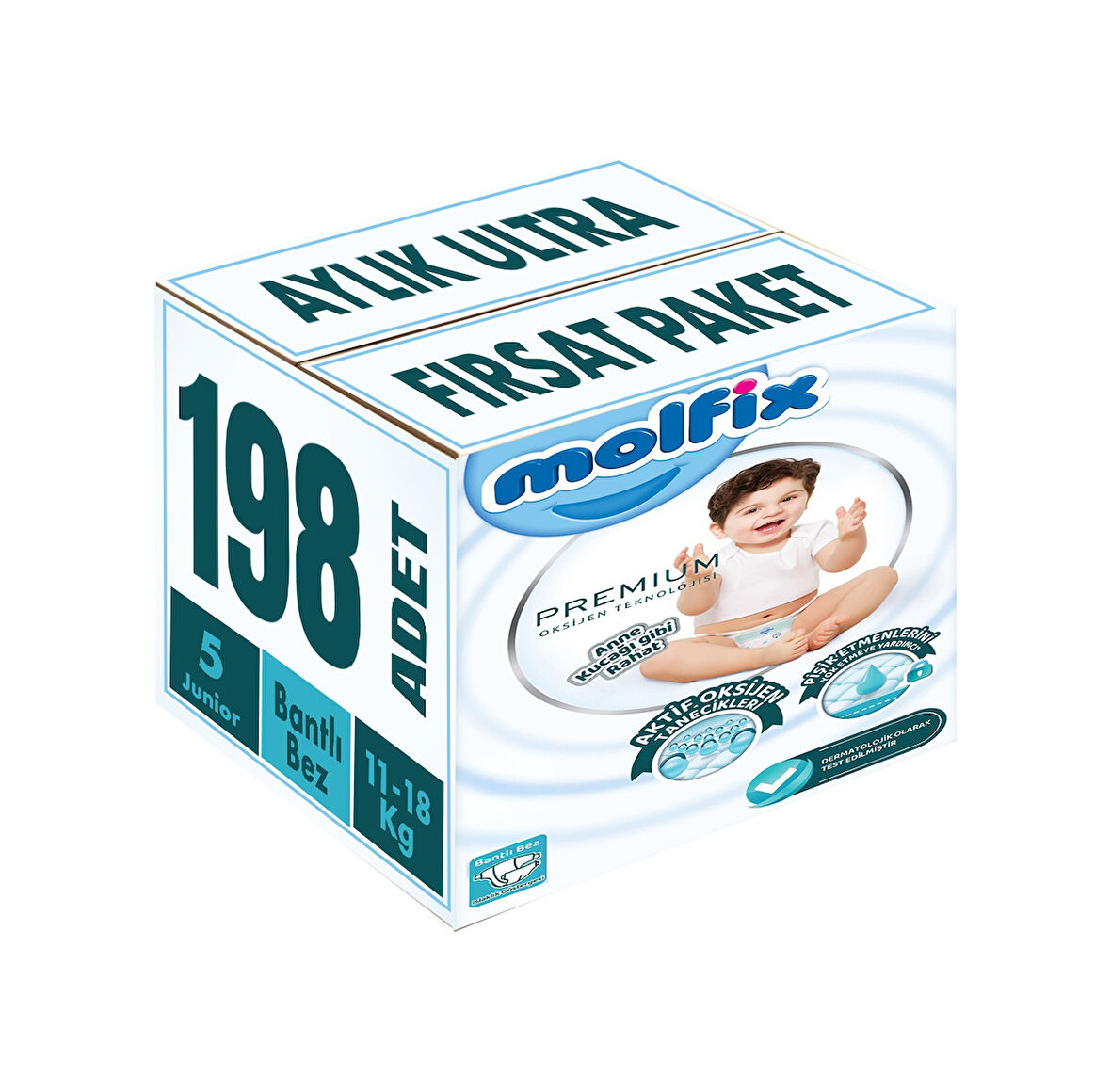Molfix Premium Bebek Bezi Beden:5 11-18kg Junior Aylık Ultra198 Adet