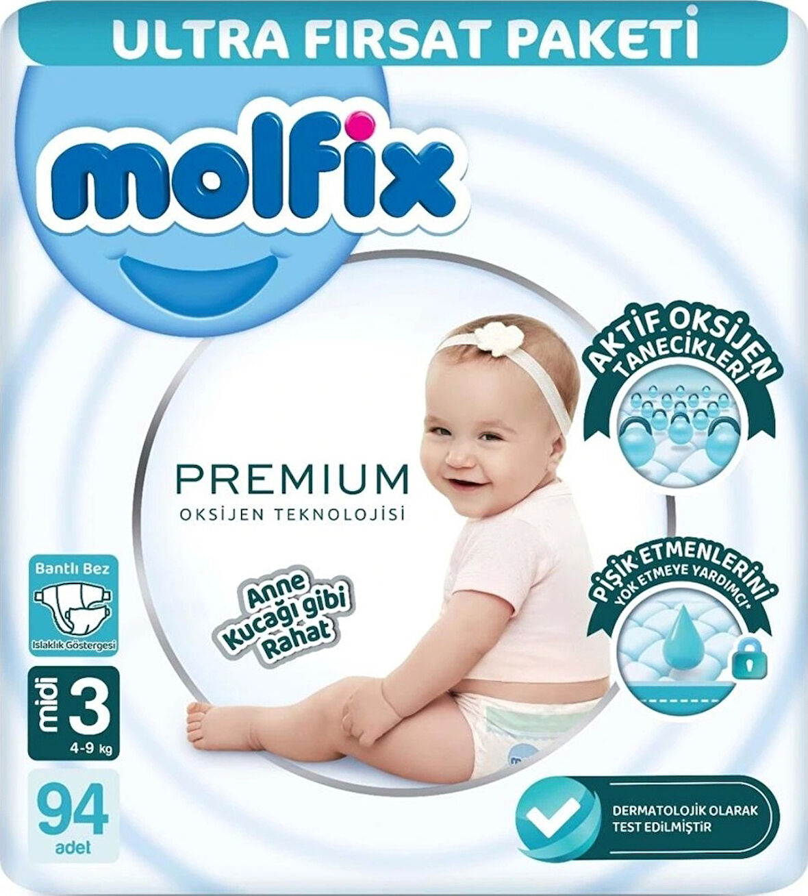 Molfix Premium Bebek Bezi Ultra Fırsat Paketi 3 Beden 4-9 Kg Standart 94 Adet