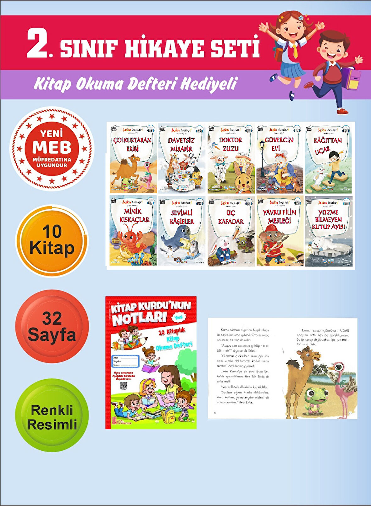 2.Sınıflar İçin Okumayı Sevdiren 10 lu Hikaye Seti 15 (Kitap Okuma Defteri Hediyeli)