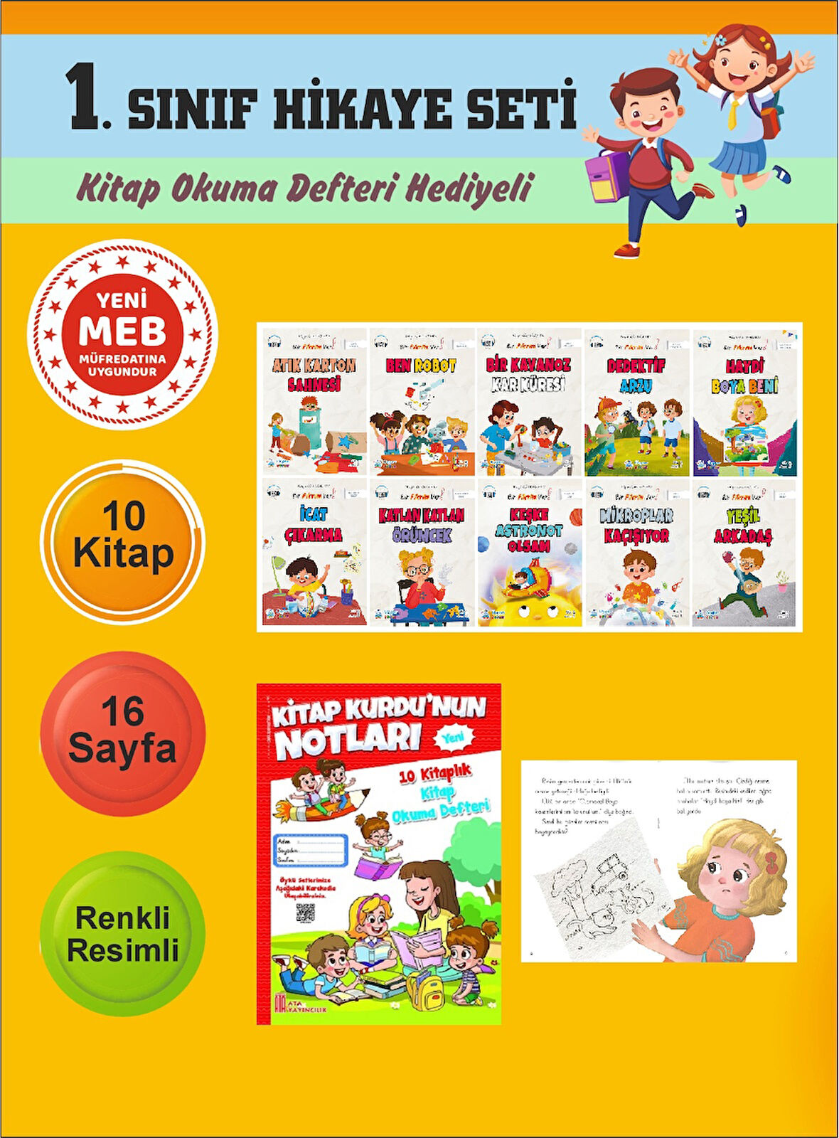 1.Sınıflar İçin Okumayı Sevdiren 10 lu Hikaye Seti 4 (Kitap Okuma Defteri Hediyeli)