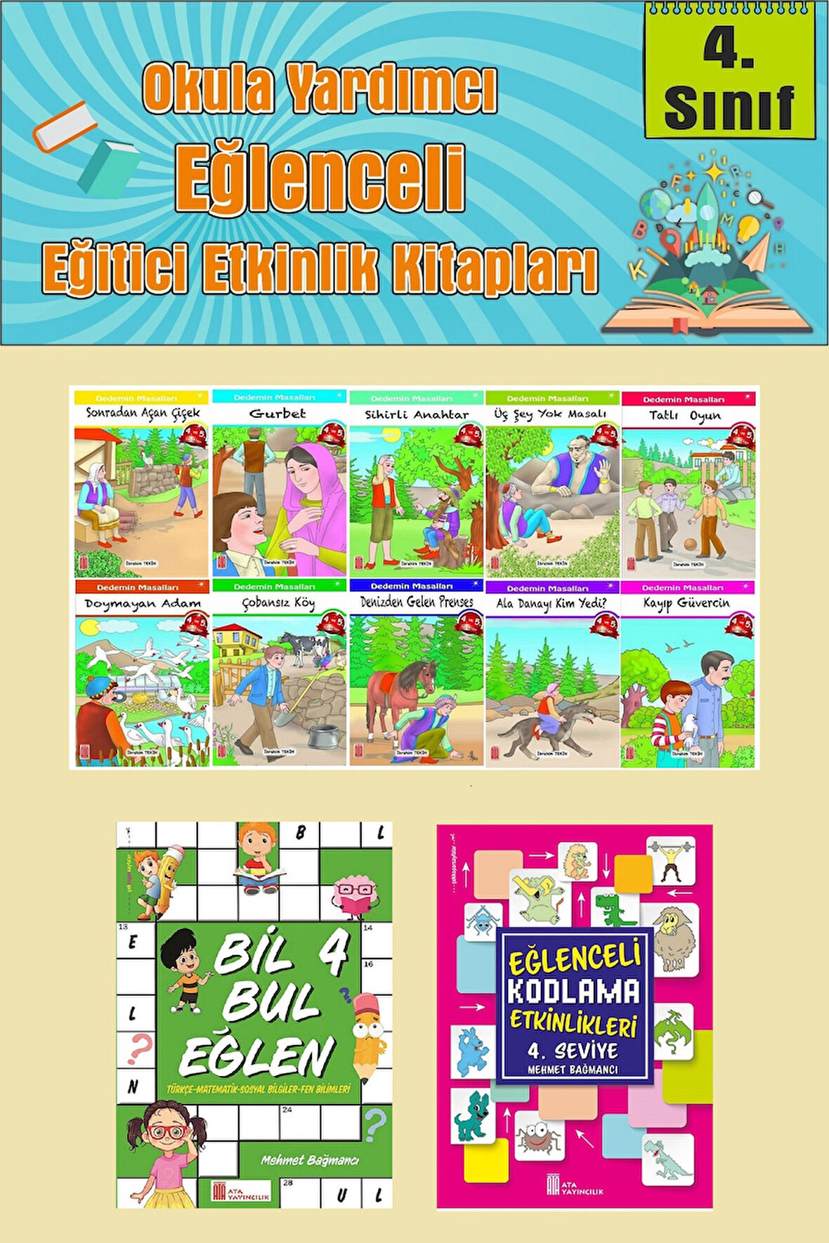 4.Sınıflar İçin Okumayı Sevdiren 10 lu Hikaye Seti -Bil Bul Eğlen-Kodlama 3 (Okulda Evde Tatilde)