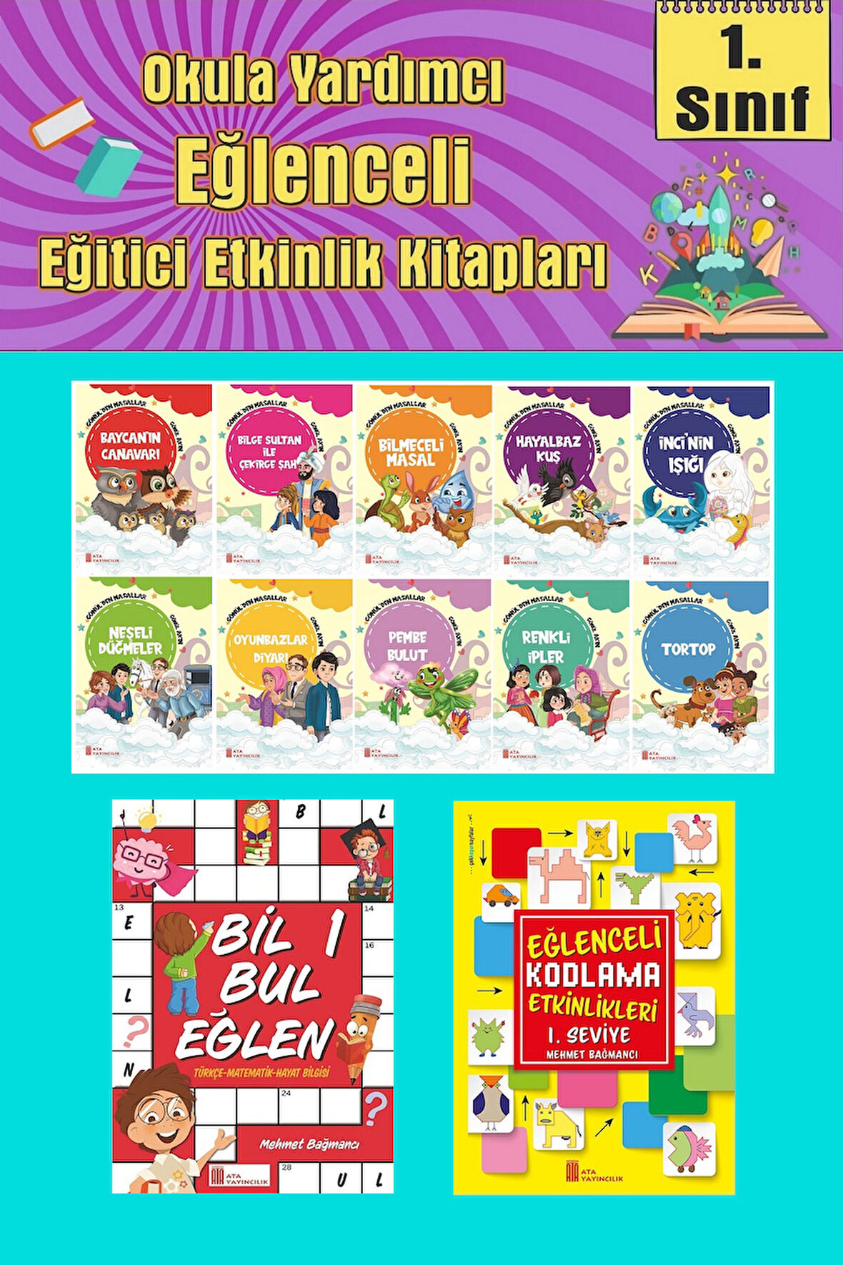 1.Sınıflar İçin Okumayı Sevdiren 10 lu Hikaye Seti -Bil Bul Eğlen-Kodlama 14 (Okulda Evde Tatilde)