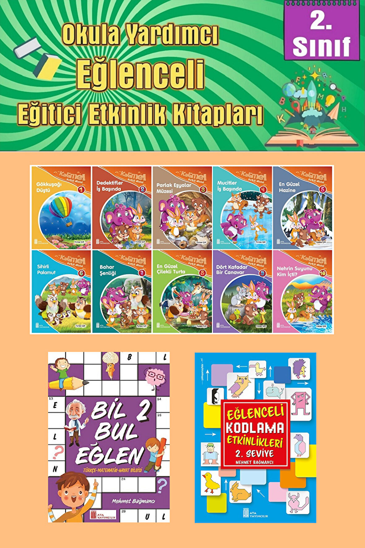 2.Sınıflar İçin Okumayı Sevdiren 10 lu Hikaye Seti -Bil Bul Eğlen-Kodlama (Okulda Evde Tatilde)