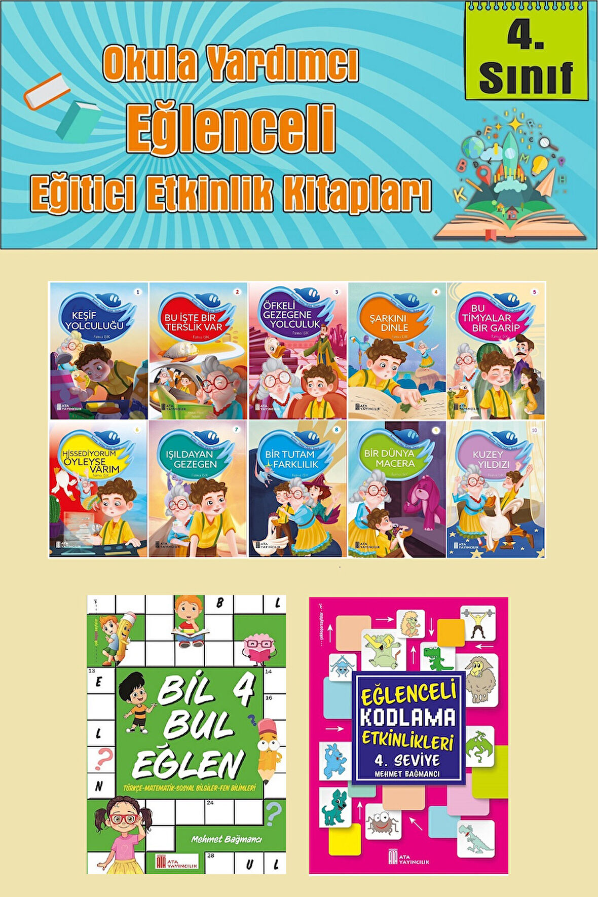 4.Sınıflar İçin Okumayı Sevdiren 10 lu Hikaye Seti -Bil Bul Eğlen-Kodlama 5 (Okulda Evde Tatilde)