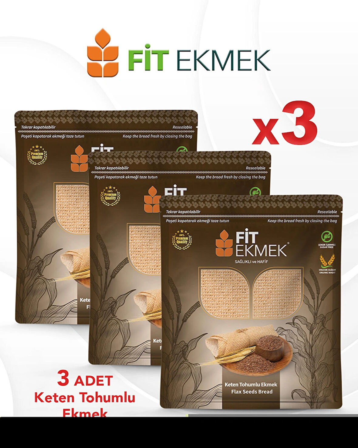 fit 3'lü paket Keten Tohumlu Lavaş Ekmeği 300gr