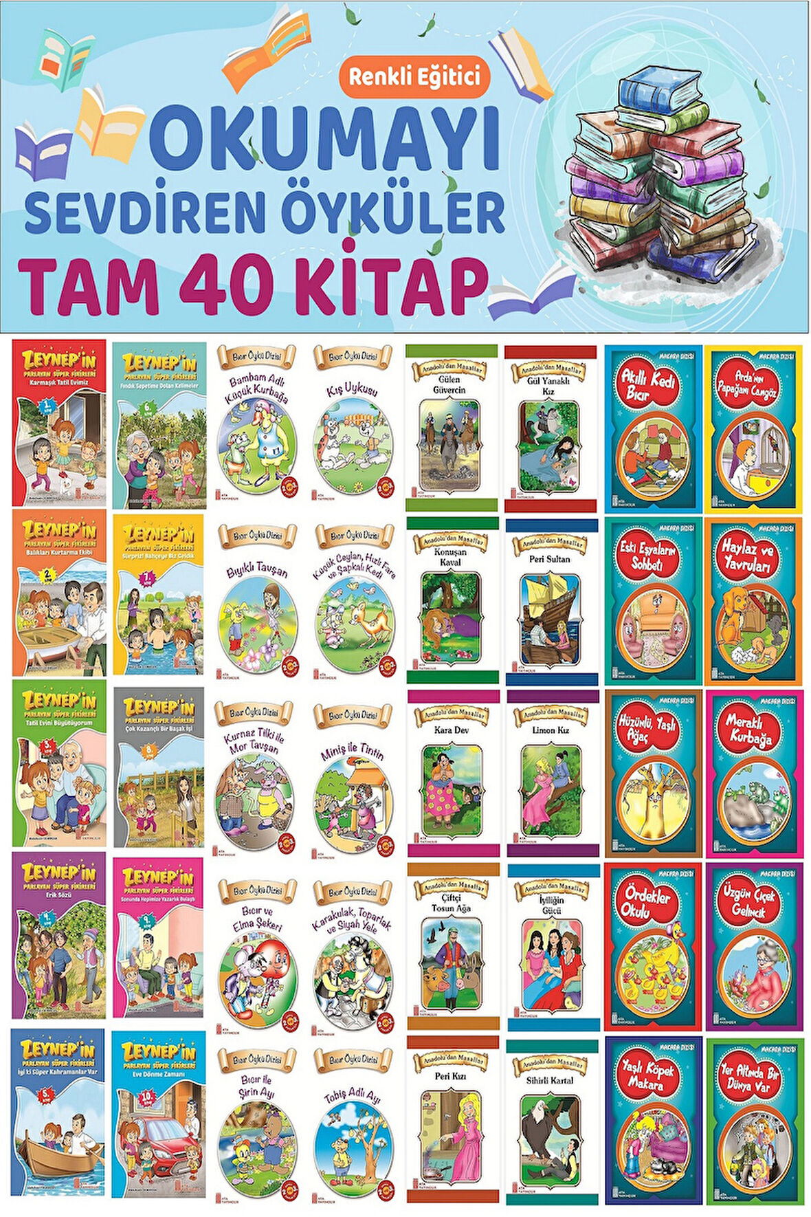 3.Sınıflar İçin Renkli Eğitici Okumayı Sevdiren Hikayeler (40 Kitap)