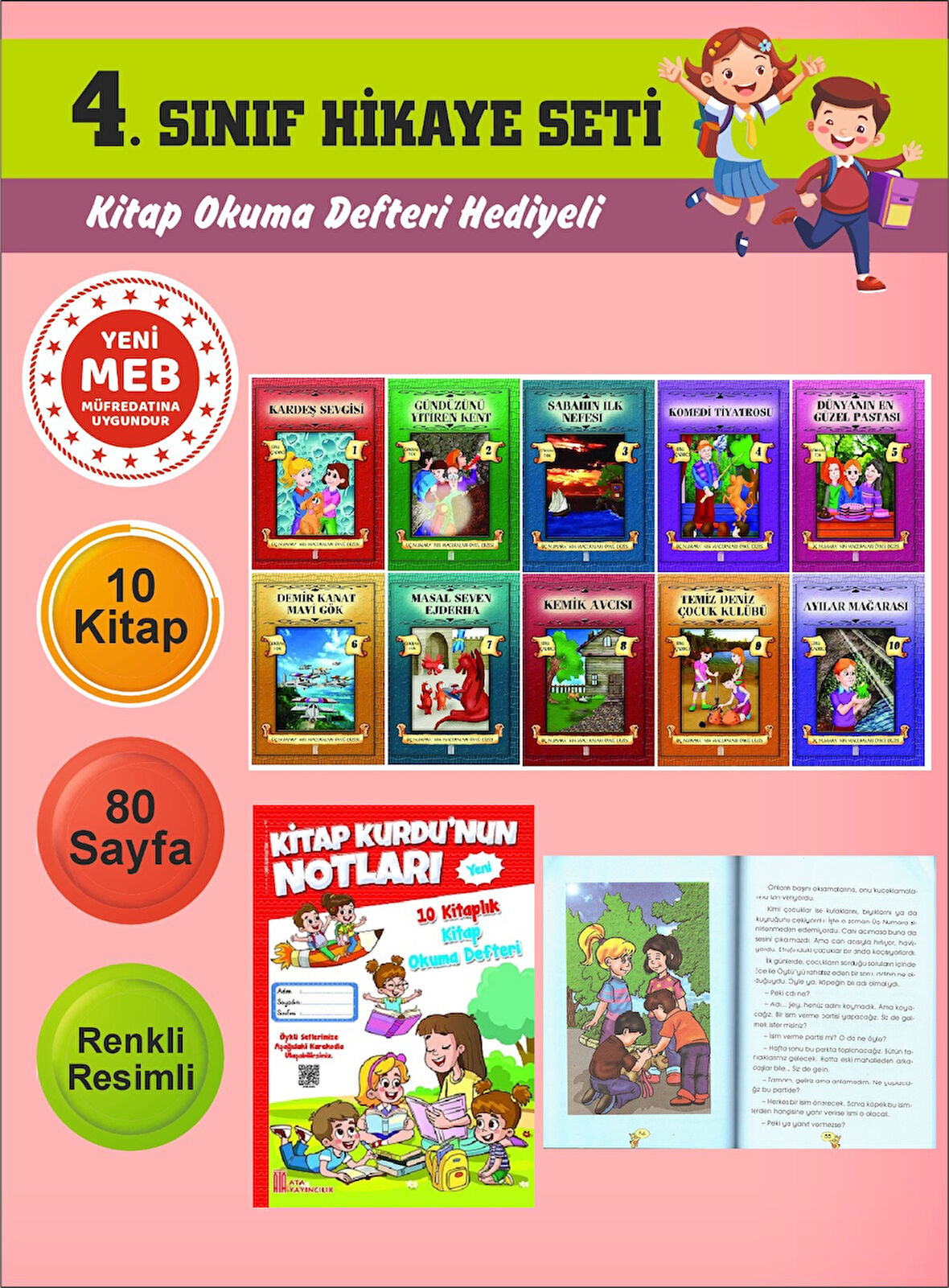 4.Sınıflar İçin Okumayı Sevdiren 10 lu Hikaye Seti 6 (Kitap Okuma Defteri Hediyeli)