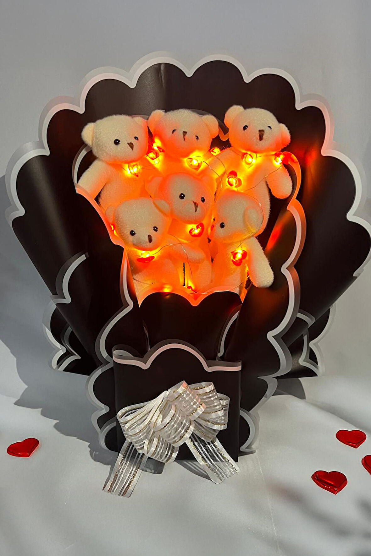 Sevgiliye Özel Kalp Led Işıklı Romantik Peluş Ayıcık Buketi