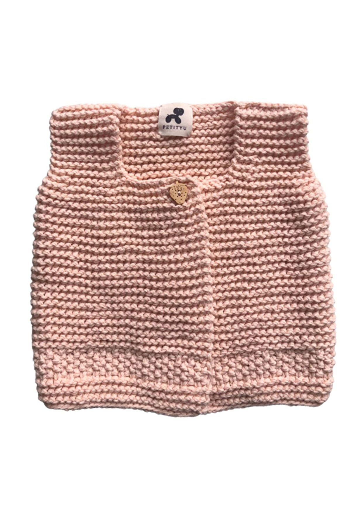 Petityu El Örgusu Pamuklu Örme Yelek -Somon 0-3 Ay