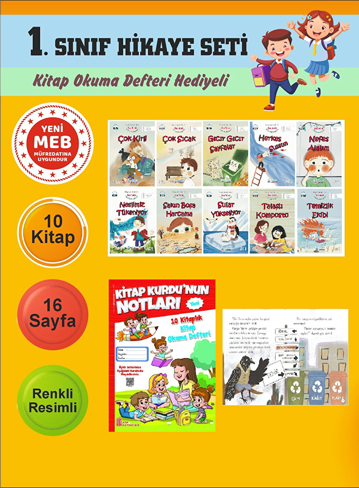 1.Sınıflar İçin Okumayı Sevdiren 10 lu Hikaye Seti 8 (Kitap Okuma Defteri Hediyeli)