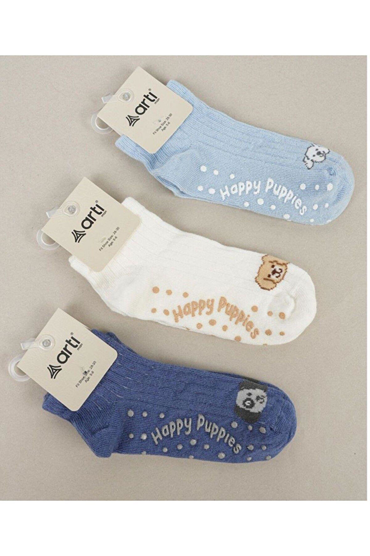 3 Adet Erkek Çocuk Köpüş Desenli Patik Çorap