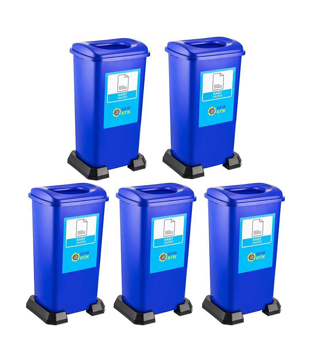 Omnipazar SY-4398 Sıfır Atık Kağıt Geri Dönüşüm Çöp Kutusu 70 lt Mavi 5 Adet