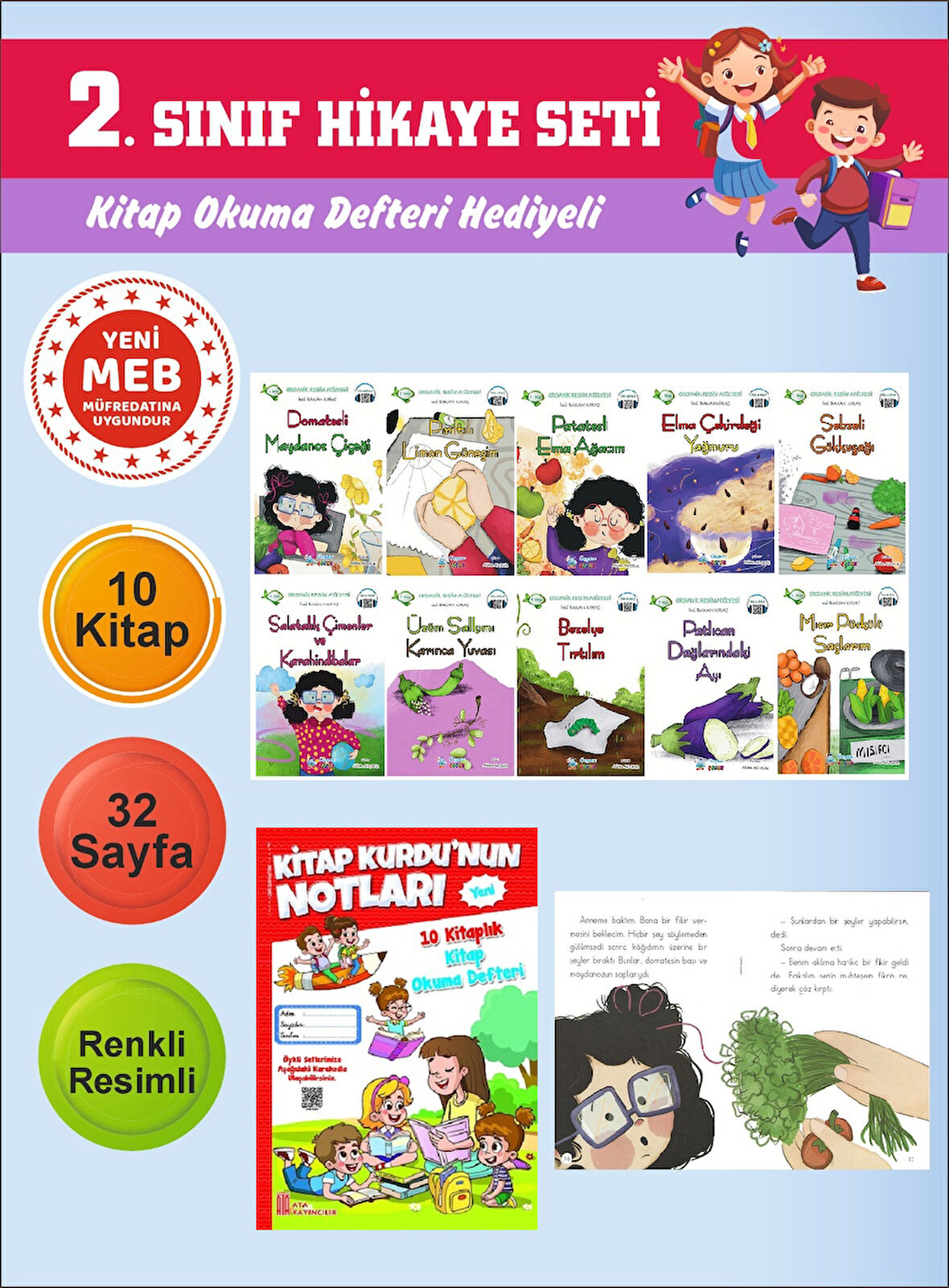 2.Sınıflar İçin Okumayı Sevdiren 10 lu Hikaye Seti 8 (Kitap Okuma Defteri Hediyeli)