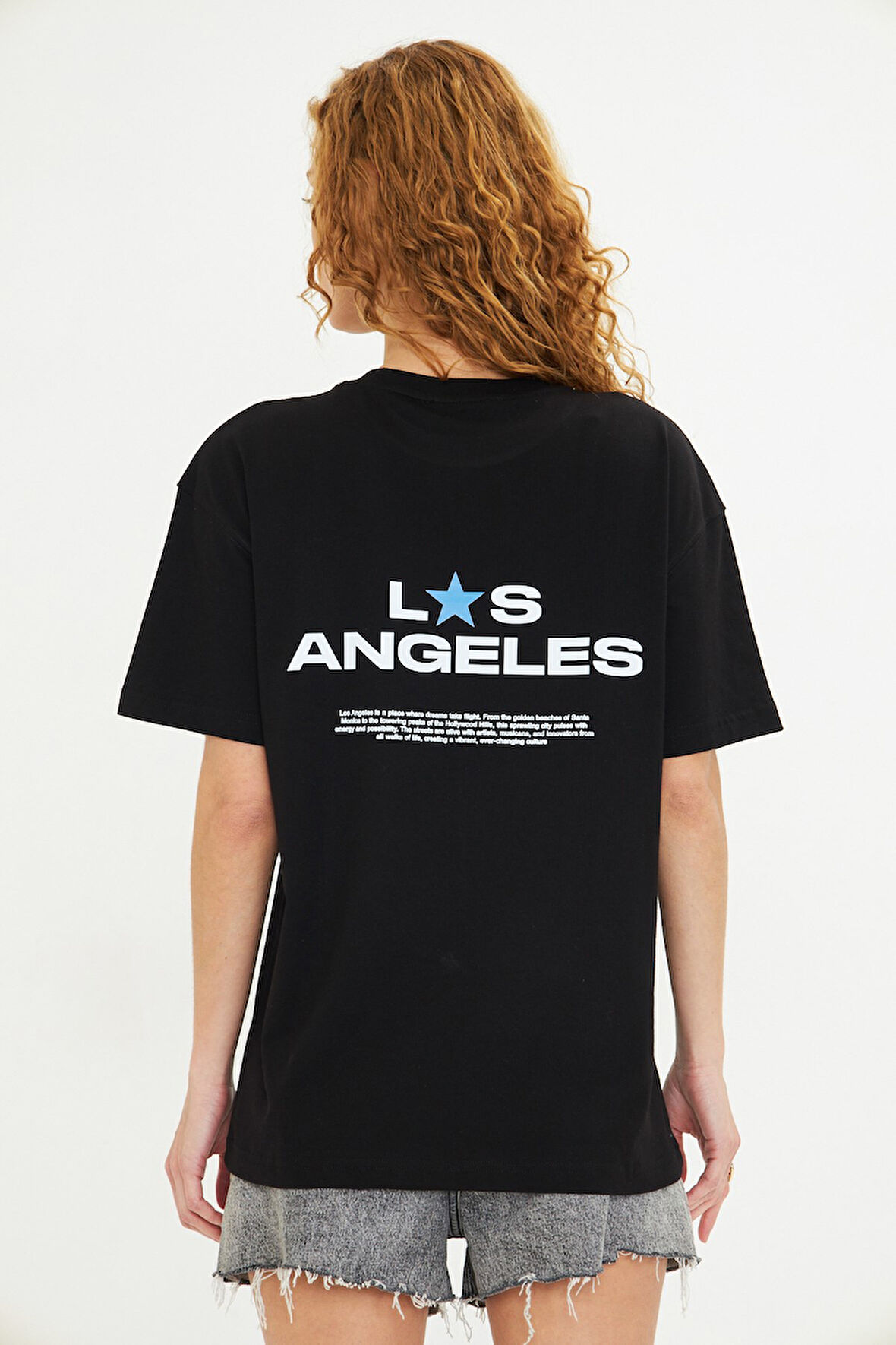 Los Angeles Baskılı %100 Pamuk Oversize Kadın Tişört