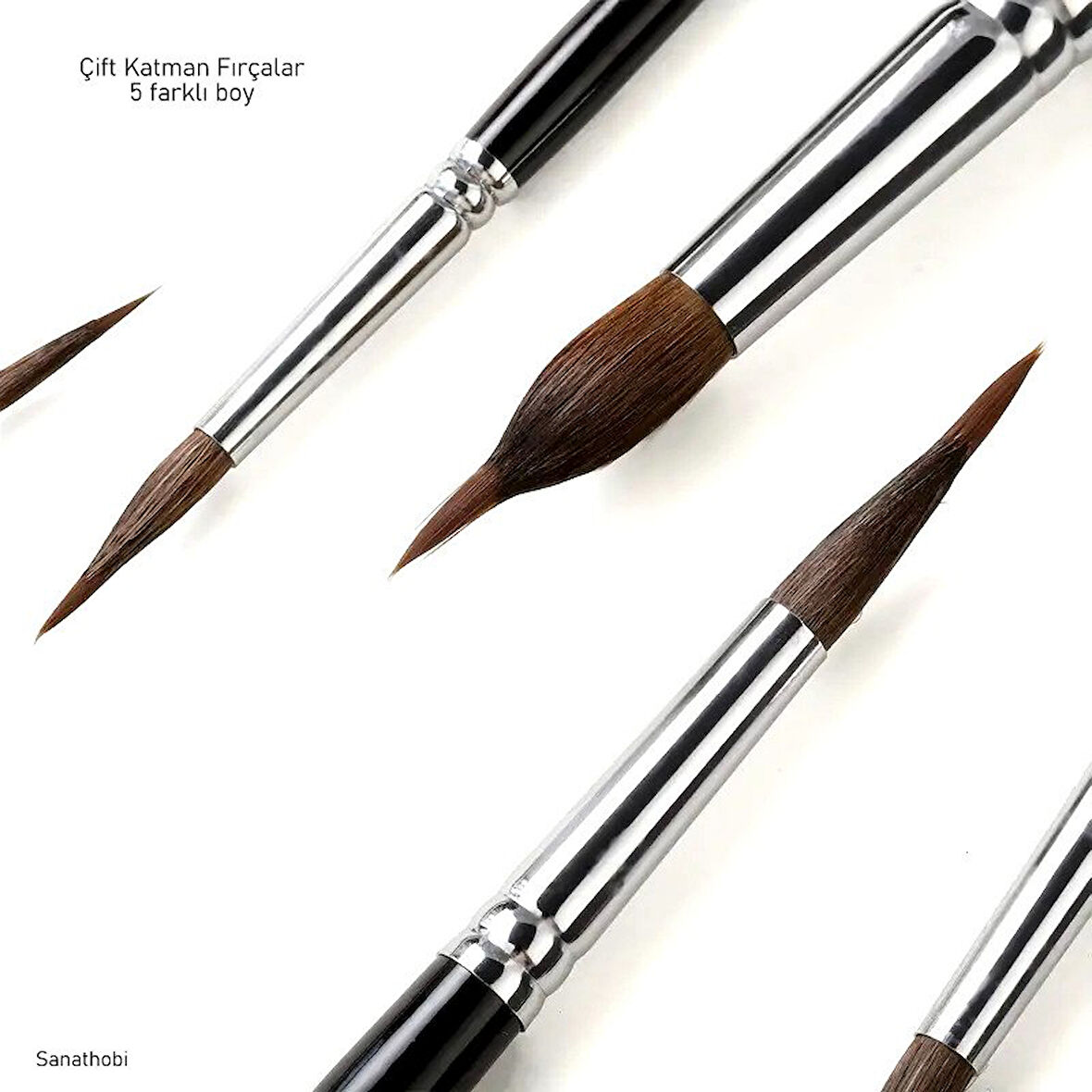 Çift katman fırça seti, 5 farklı boy, sulu boya, akrilik, gouache, yağlı boya, çini-seramik