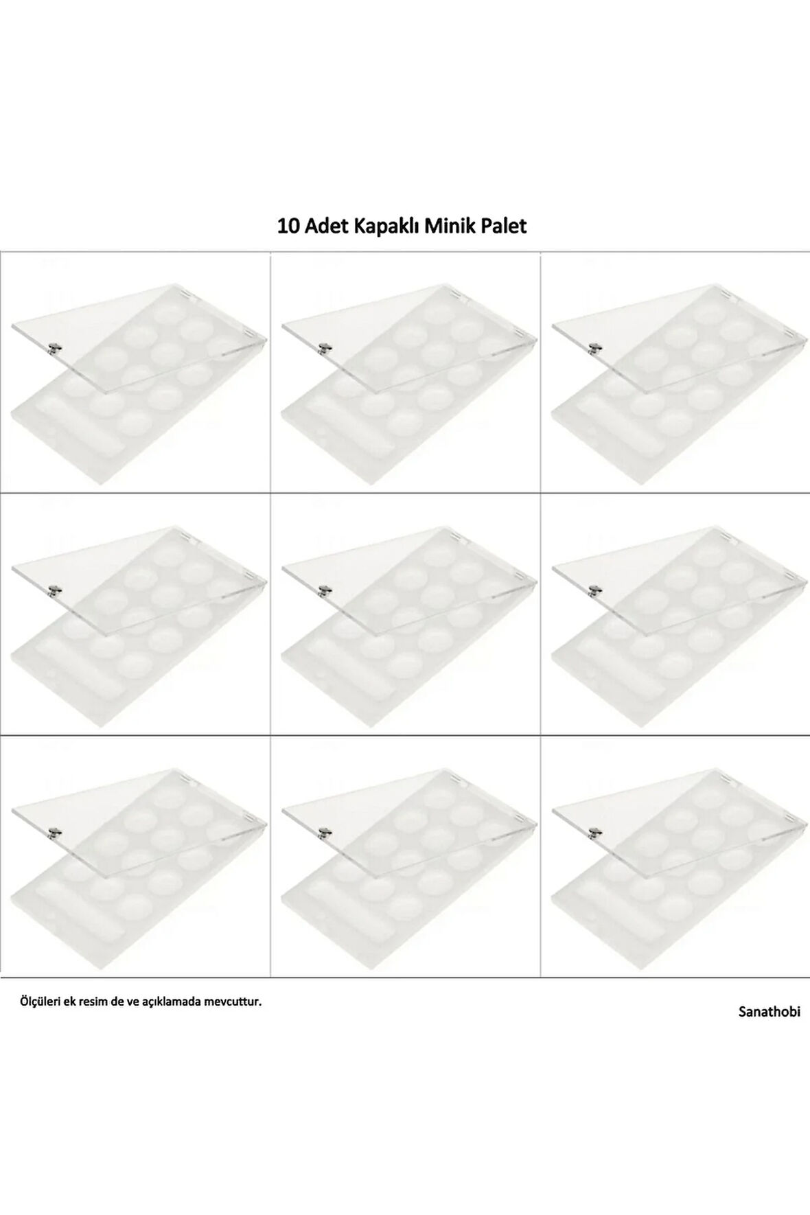 Kapaklı Minik Palet, piknik palet, saklama Kutusu, 13 bölmeli 12x7cm-10 Adet