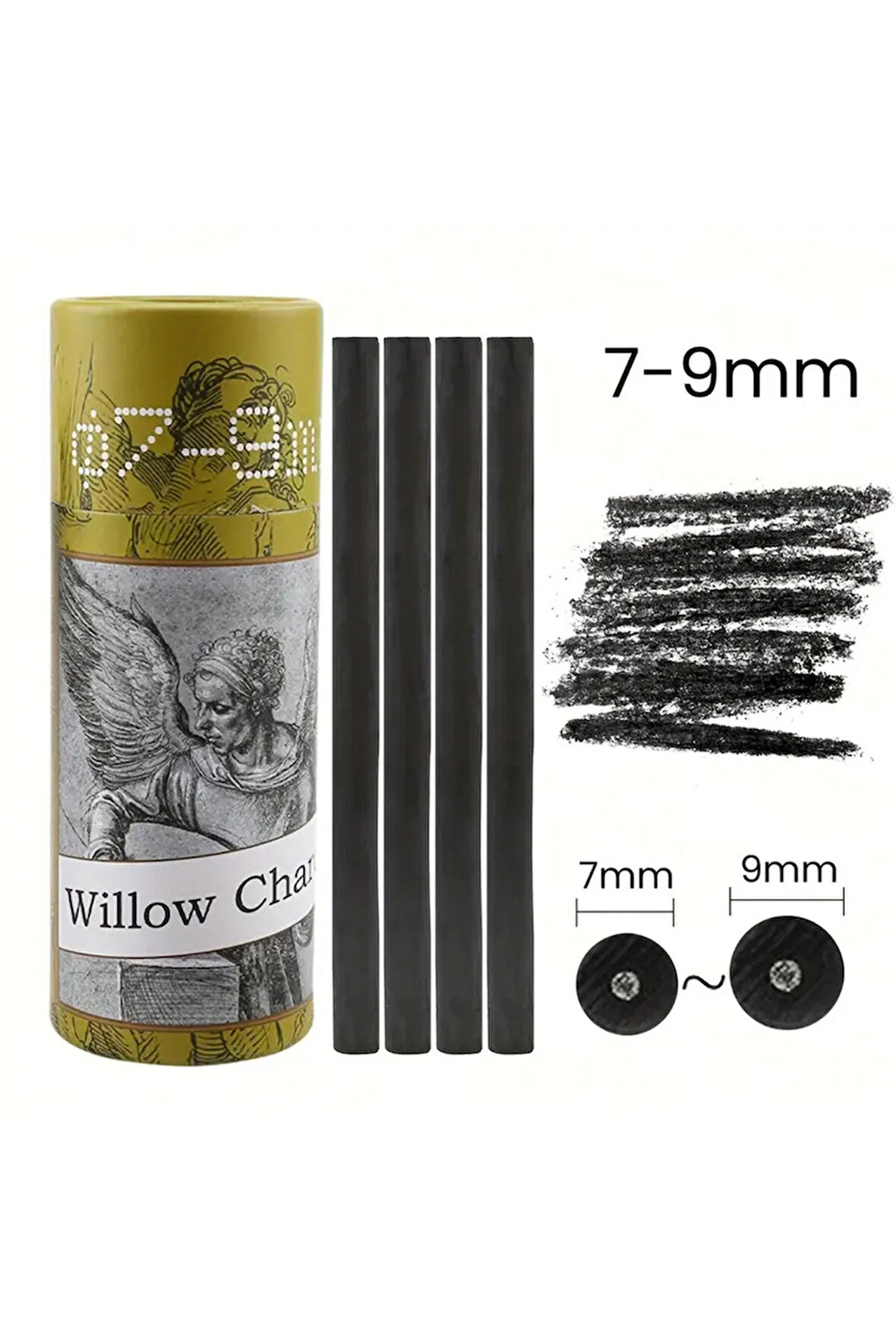 Eskiz çizimi ve tonlama, kara kalem, doğal söğüt kömürü çubukları 7/9mm-25 adet