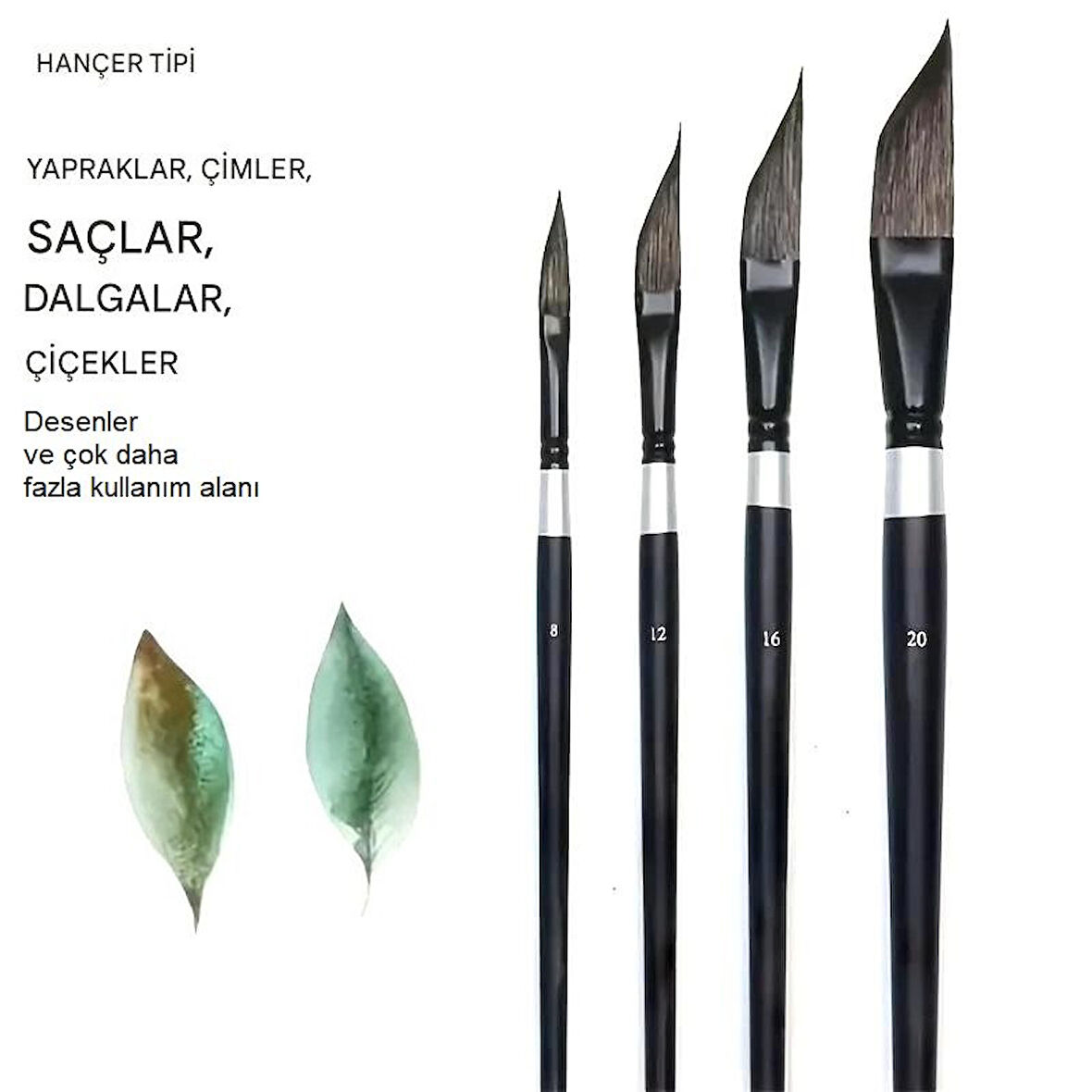 Resim sulu boya eğimli fırça seti, seramik, tezhip, minyatür, çiçek boyama 4 Adet-Set