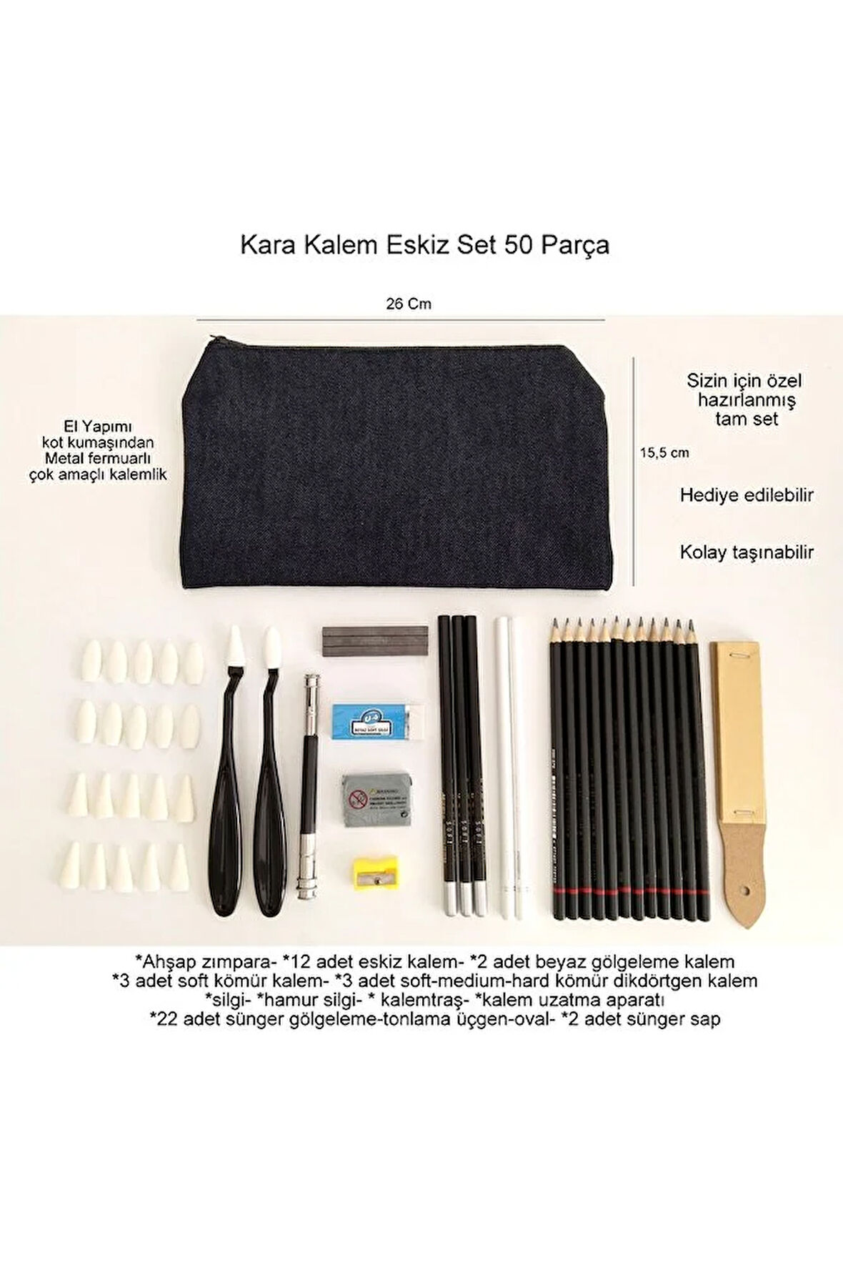 Kara kalem çizim seti, eskiz kalem seti, dereceli kalem set, tonlama-kalemlikli-tam set 50parça