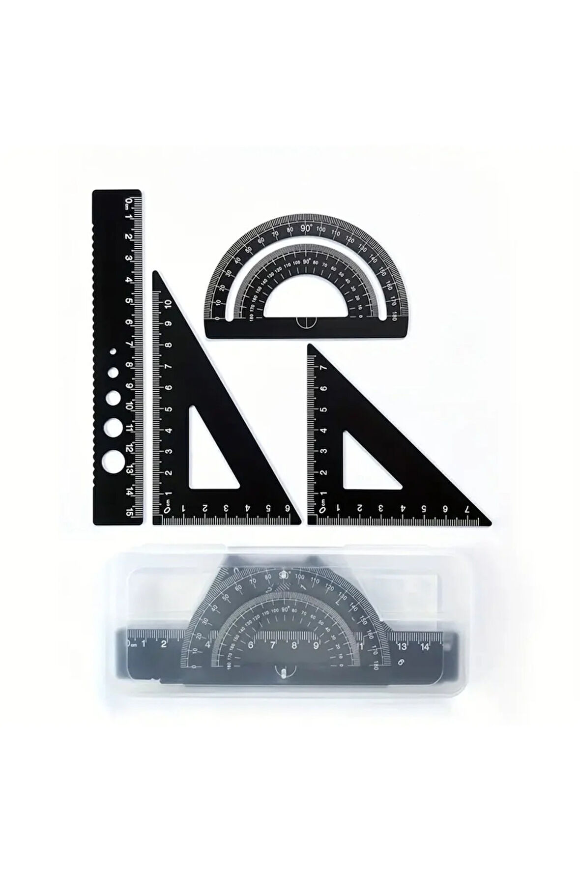 Metal cetvel seti, çizgi çekme, pratik çizgi oluşturma, dayanıklı-kutulu 4 parça