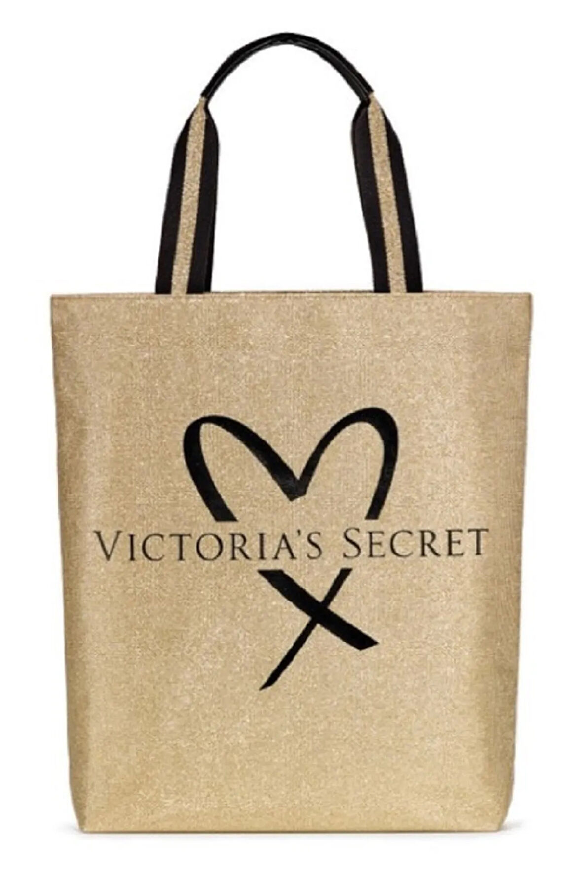 Vs Official Fashion Show Glamour Glitter Gold Tote With Heart Logo