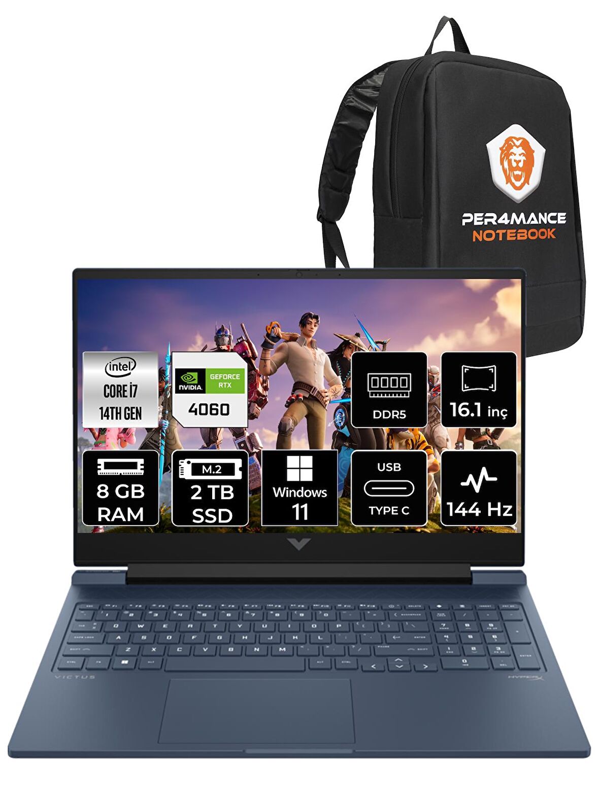 HP VİCTUS 16 i7 14700HX 8GB 2TB SSD RTX4060/8GB 144HZ 16.1'' FHD W11PRO 9J205EA & PER4 ÇANTA