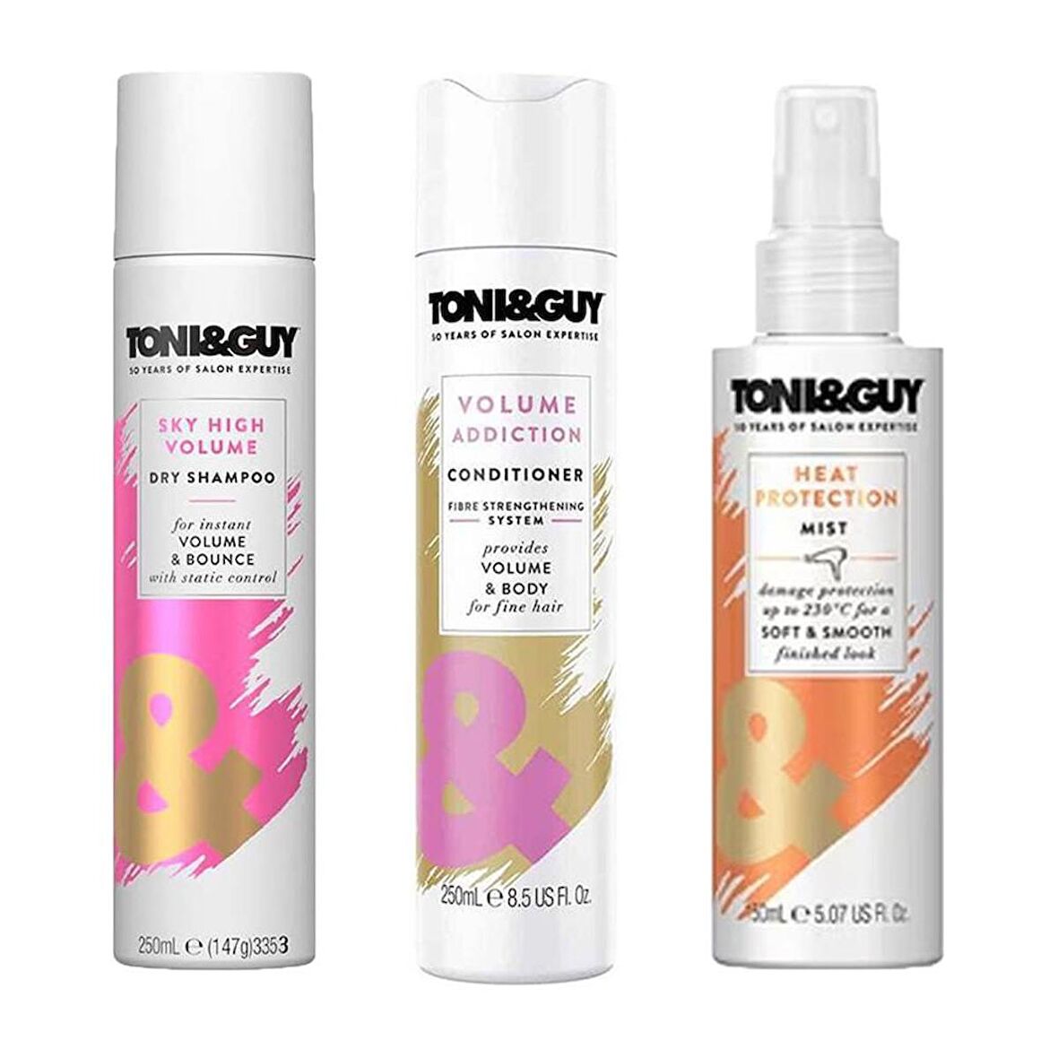 Toni & Guy Yüksek Hacimli Kuru Şampuan 250ml + Hacim Veren Saç Kremi 250ML + Isıya Karşı Koruyucu Sprey 150ML 3lü Saç Bakım Seti