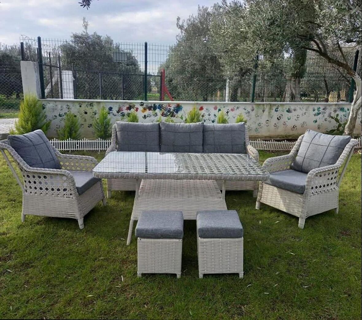 Reyo Garden Halfeti 3+1+1 Masalı Alüminyum Üzeri Örme Rattan Balkon Bahçe Mobilyası