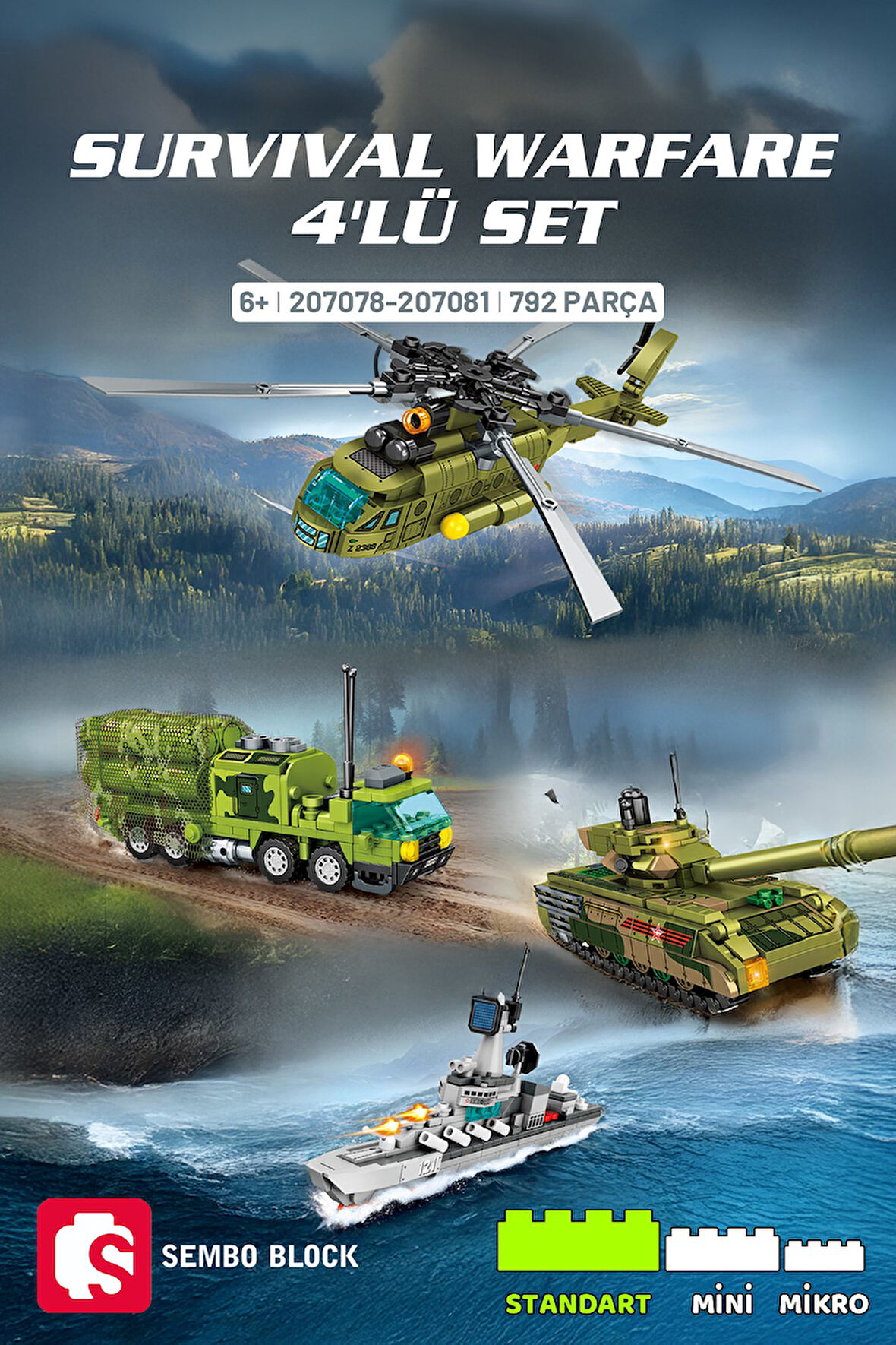 Sembo BLock Survival Warfare 4'lü Askeri Araçlar Yapı Bloğu Seti 792 Parça