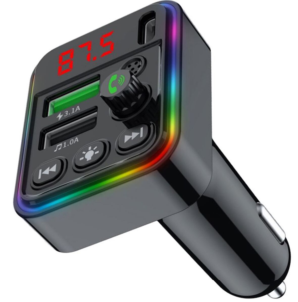 Concord C-617 Bluetooth Görüşme ve Müzik Dinleme Ekranlı RGB Fm Transmitter PD + 3.1A Çift USB Şarj