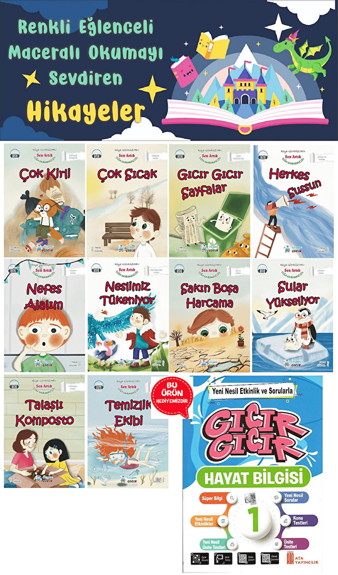 1.Sınıf Sen Artık Doğa Kahramanısın Hikaye Seti (16 Sayfa) - Hayat Bilgisi Kitabı Hediyeli