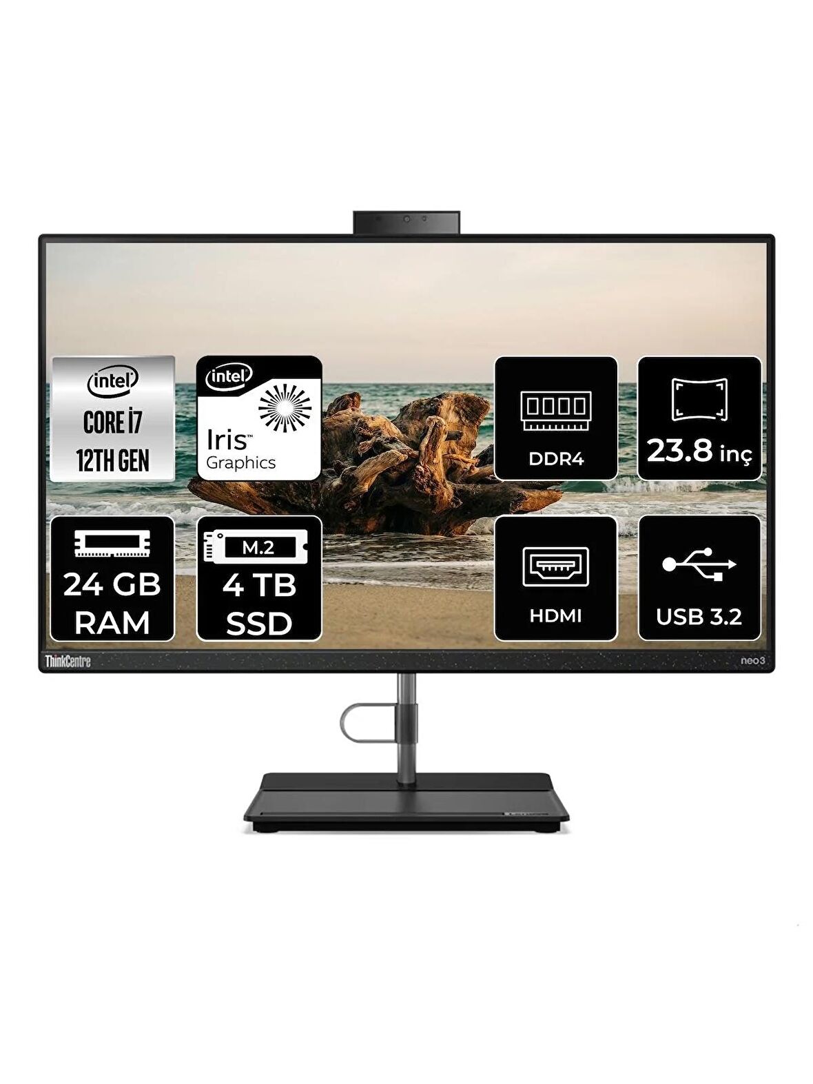 LENOVO THİNKCENTRE NEO 30A i7 1260P 24GB RAM 4TB SSD 23.8" FHD FDOS ALL IN ONE PC 12B0008JTX