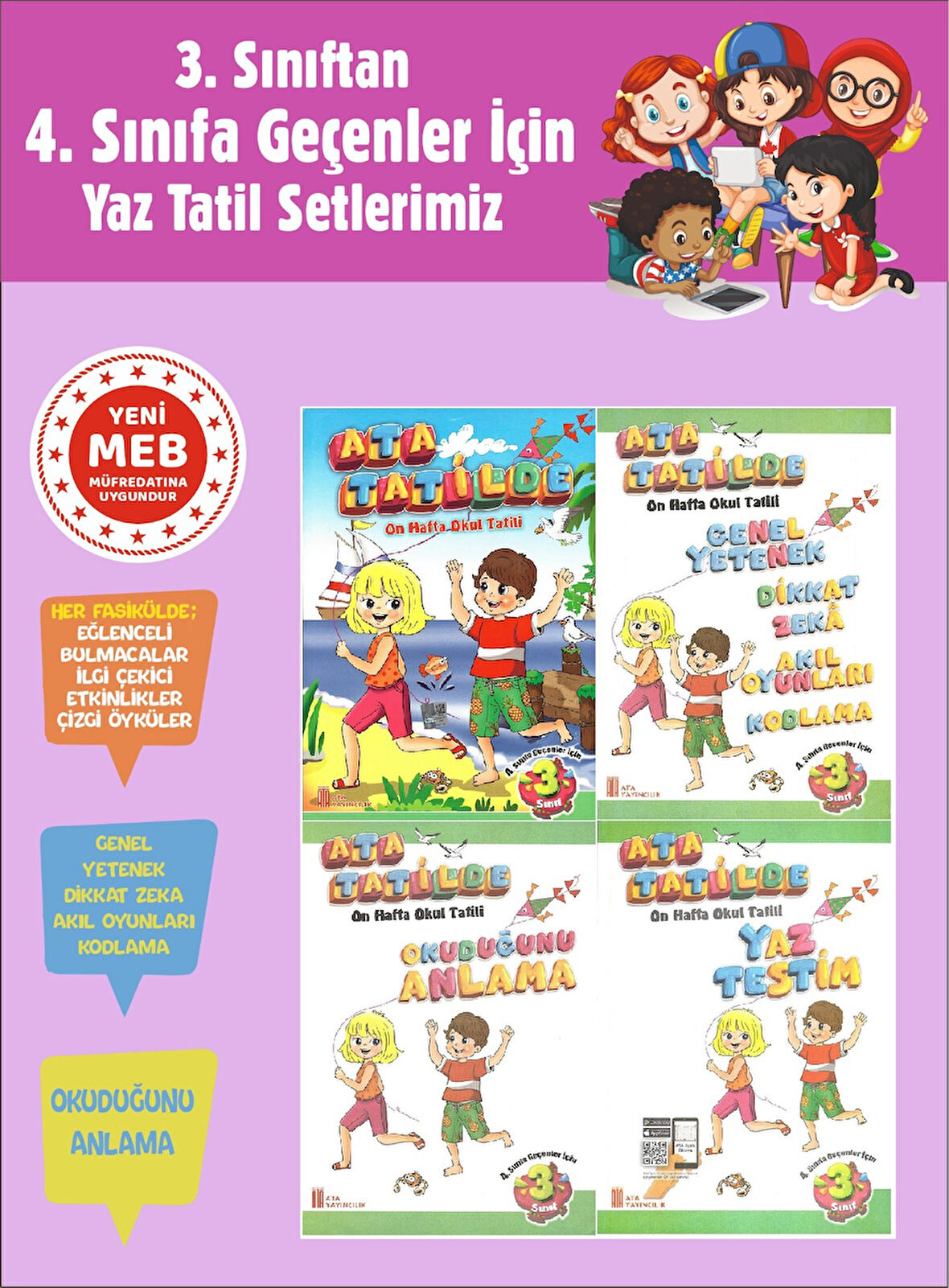 3.Sınıftan 4.Sınıfa Geçenler İçin Ata Tatilde Seti (4 Kitap)