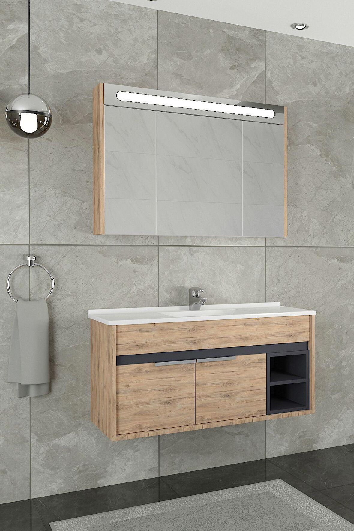 NAPOLİ 100 CM BEYAZ LAVABOLU BANYO DOLABI DORADO/ANTRASİT - BOY DOLAP HARİÇ 