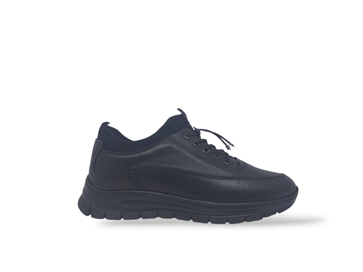 Zerhan 550 Erkek Siyah Çorap Model Hakiki Deri Casual Ayakkabı