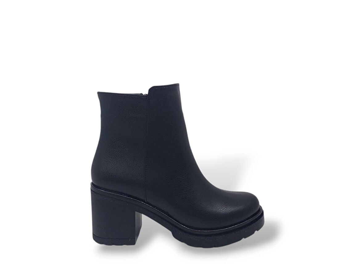 Zerhan 760 Kadın Siyah Fermuarlı Kalın Topuklu Bot