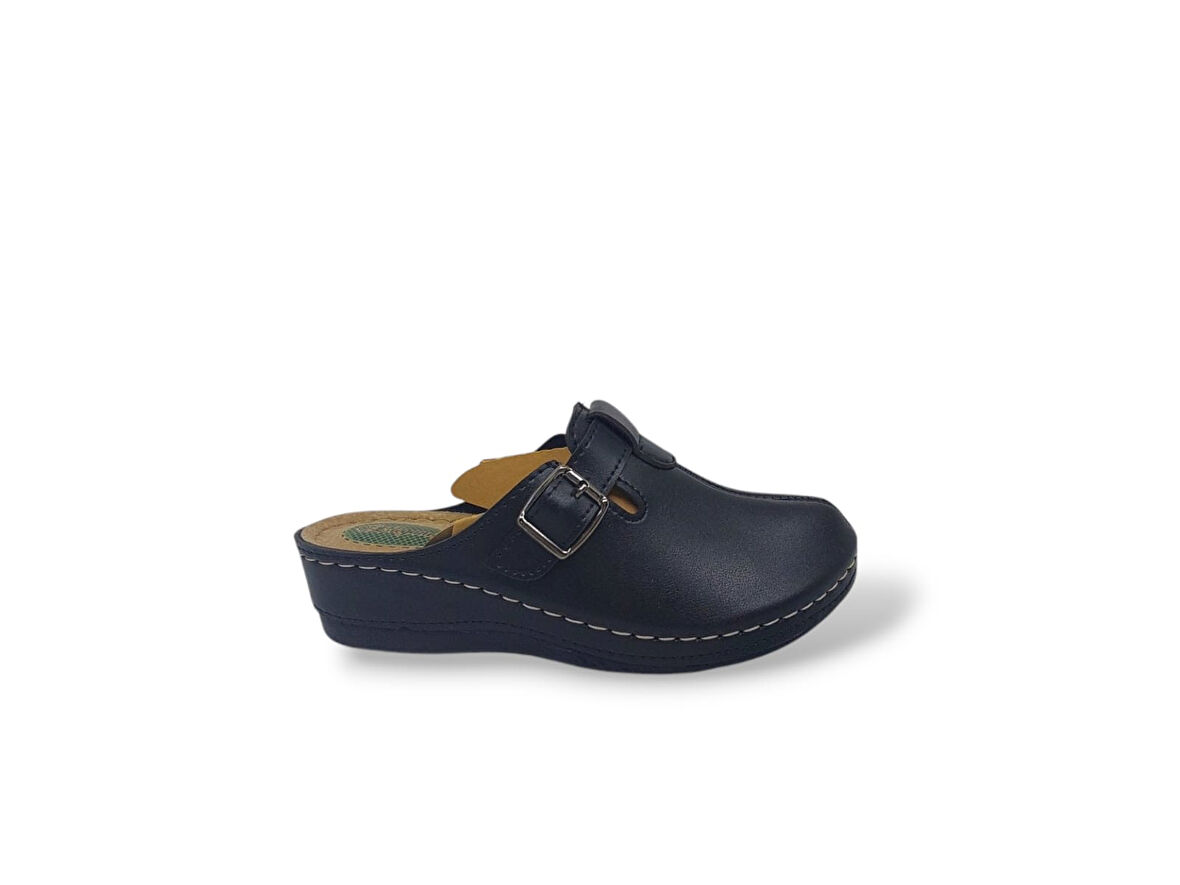 Elegance 856 Kadın Siyah Tokalı Burnu Kapalı Terlik