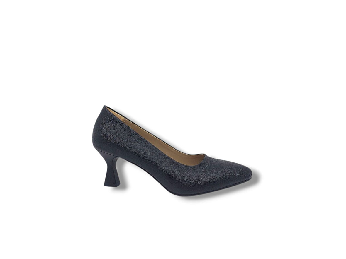 Zerhan 239 Kadın Siyah Pırıltılı Alçak İnce Topuklu Ayakkabı