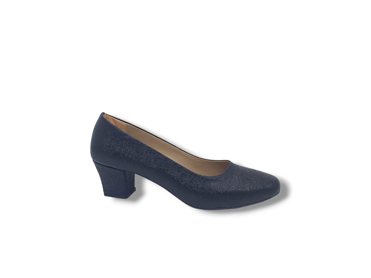 Zerhan EGE7303 Kadın Siyah Pırıltılı Kalın Topuklu Büyük Numara Ayakkabı 41 42