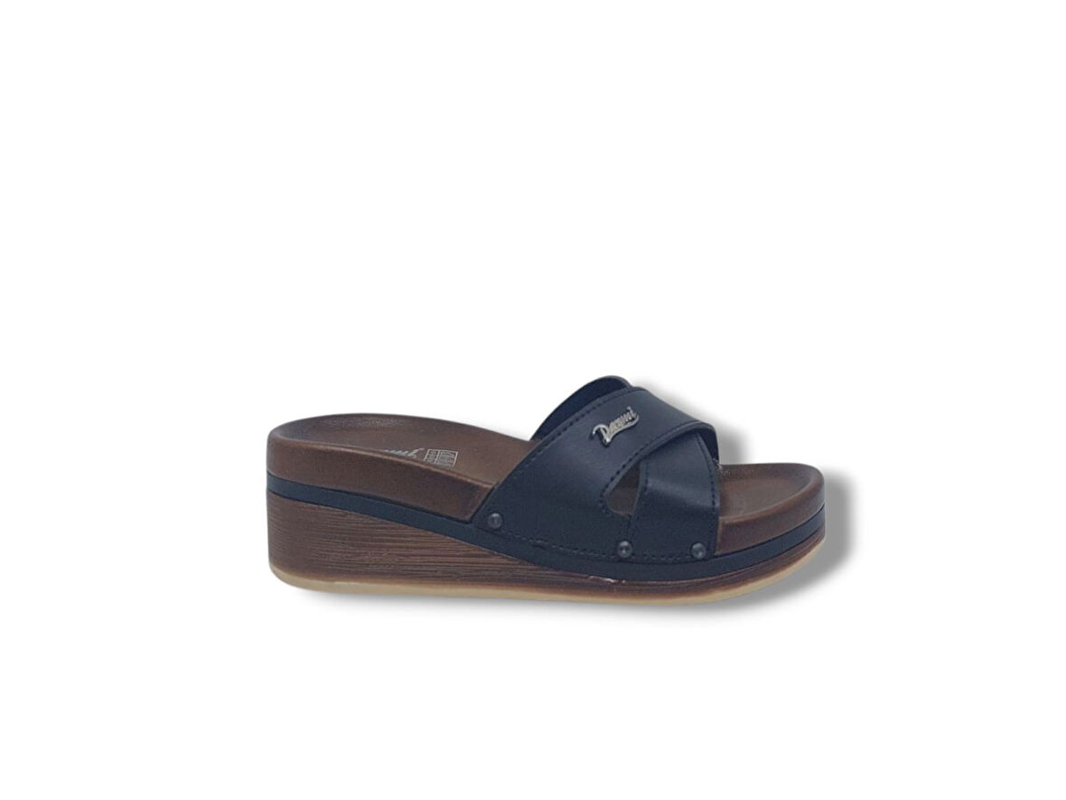 Parmi 24305 Kadın Siyah Çapraz Bant Dolgu Topuk Terlik