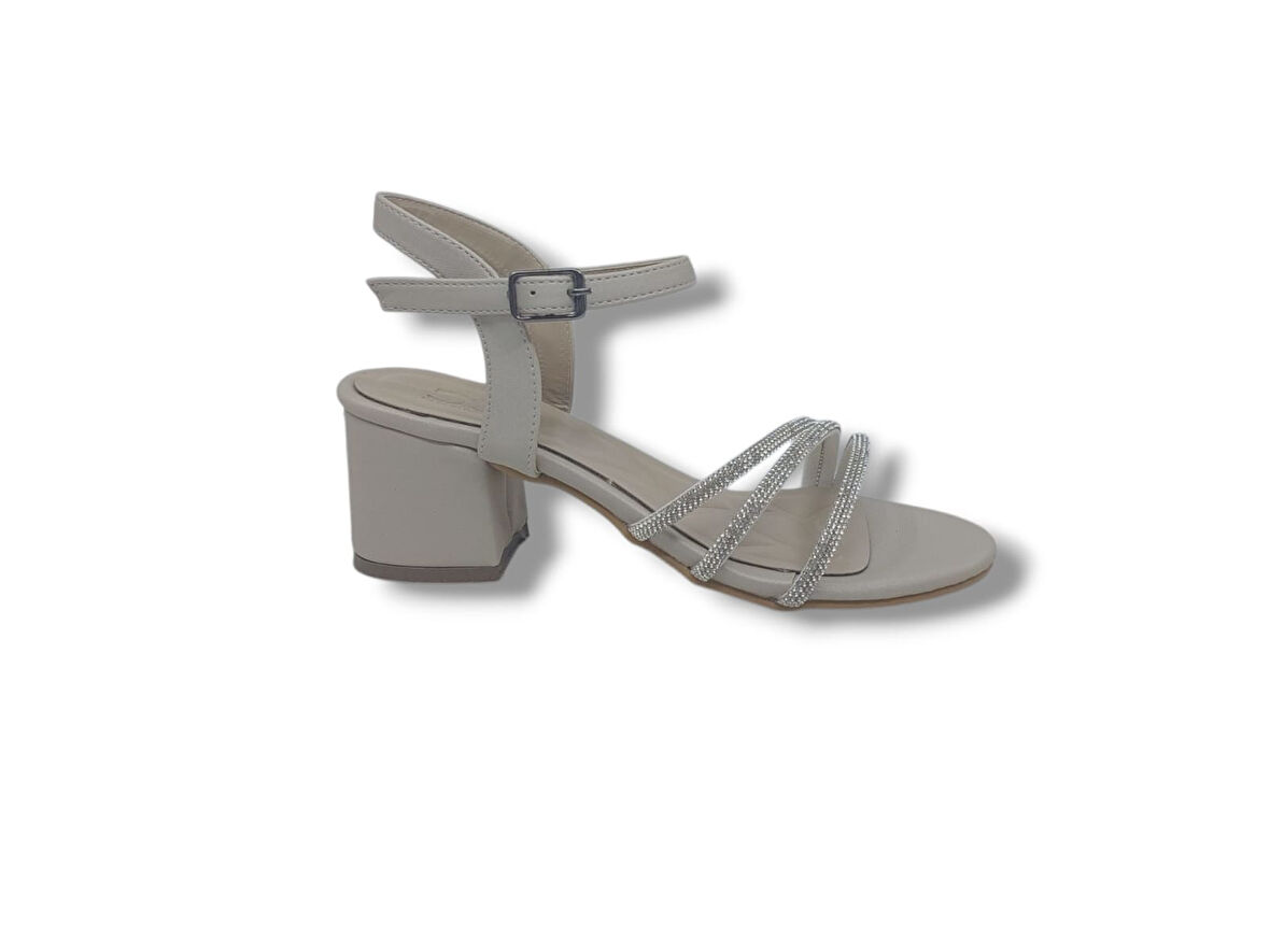 Zerhan 475 Kadın Ten Pırıltılı Kalın Topuklu Abiye Ayakkabı