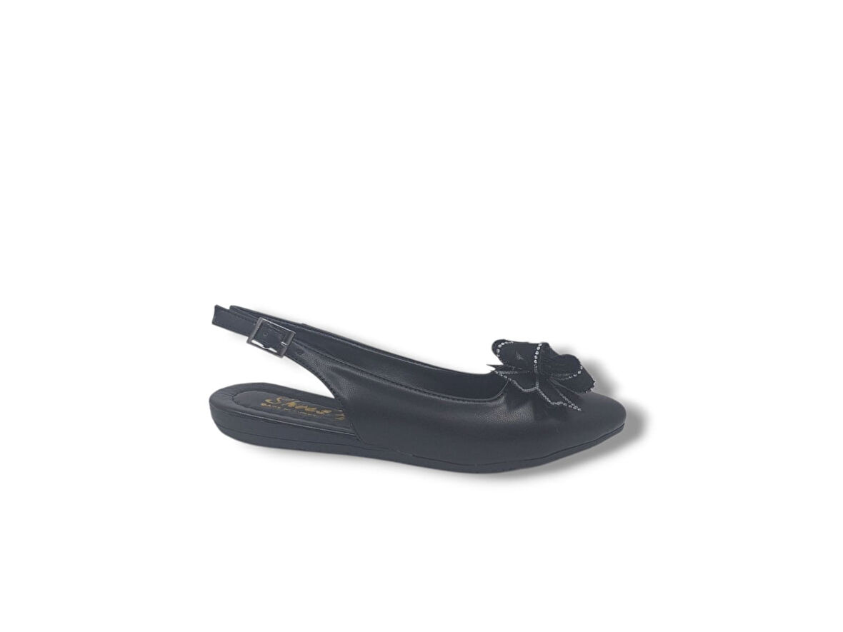 Zerhan 3045 Kadın Siyah FiyonkluArkası Açık Babet Ayakkabı