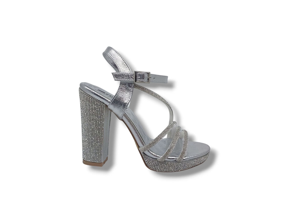 İzlife 179 Kadın Gümüş Pırıltılı Platform Topuklu Abiye Ayakkabı