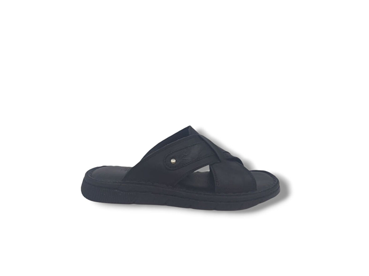 Zerhan 566 Erkek Siyah Hakiki Deri Comfort Yastık Taban Terlik